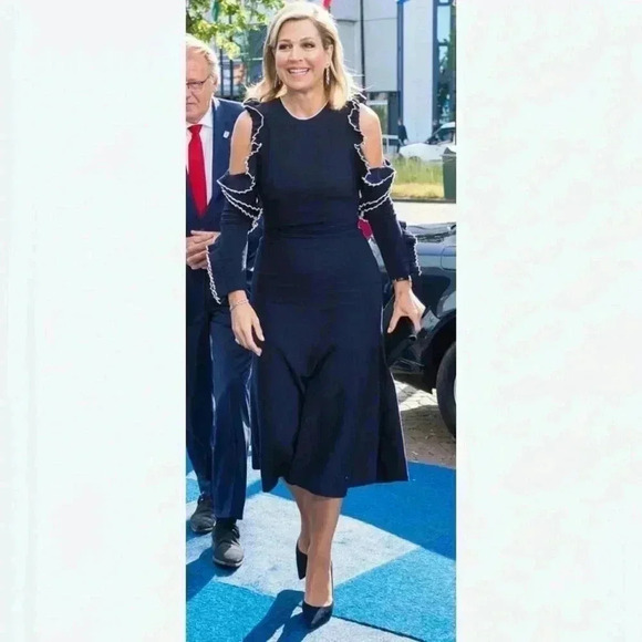 Oscar de la Renta Midi Dress XL Wool Black Cut Out Ruffle Long Sleeve Cocktail - Picture 9 of 16